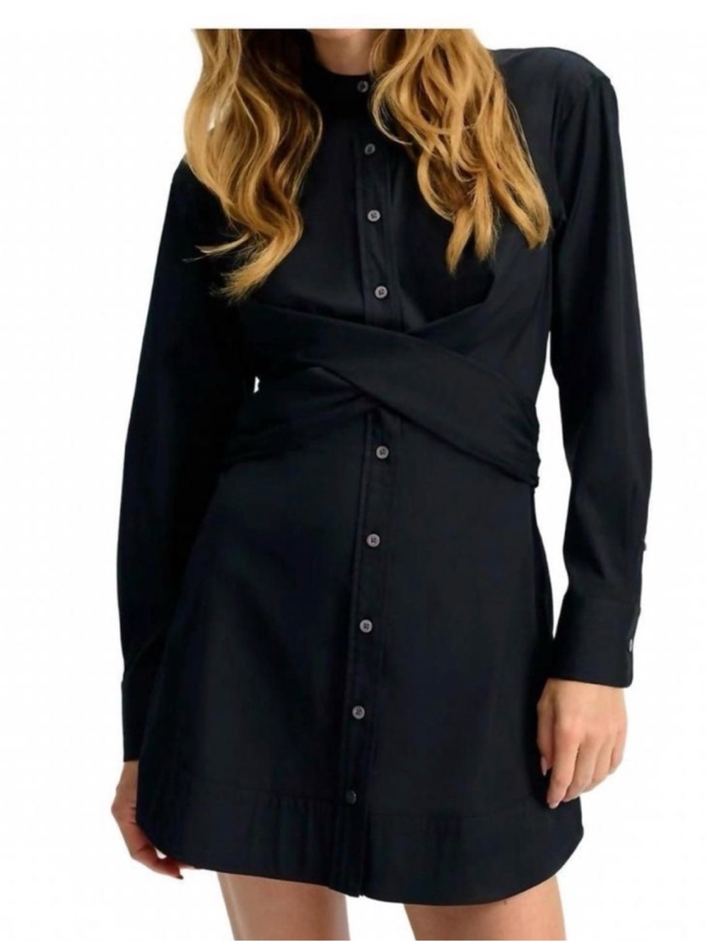 Veronica Beard Black Button-Front Long-Sleeve Mini Dress